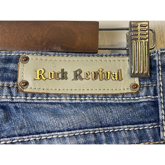 Rock Revival Angela Blue Denim Distressed Capri Jeans Women's Size 28 - Picture 5 of 10